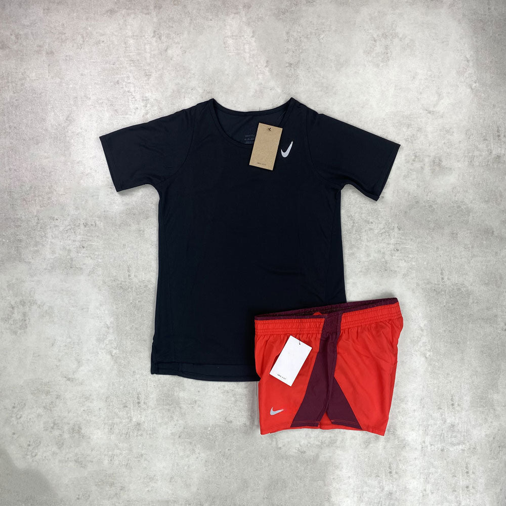 nk t-shirt/ shorts black/ crimson red set women's