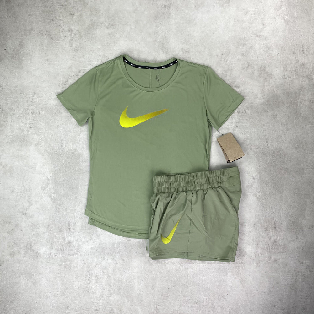nk one dr- fit swoosh set khaki green women's