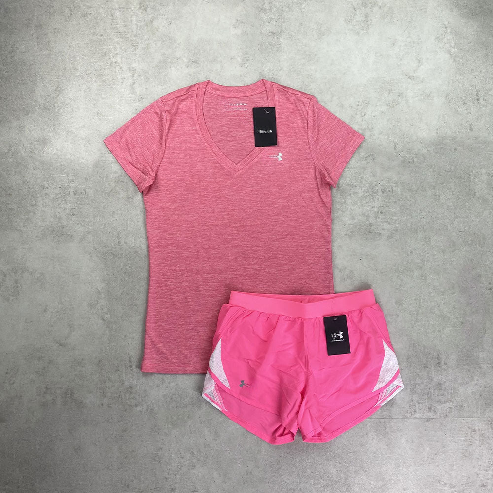 un am t-shirt/ shorts pink set women's