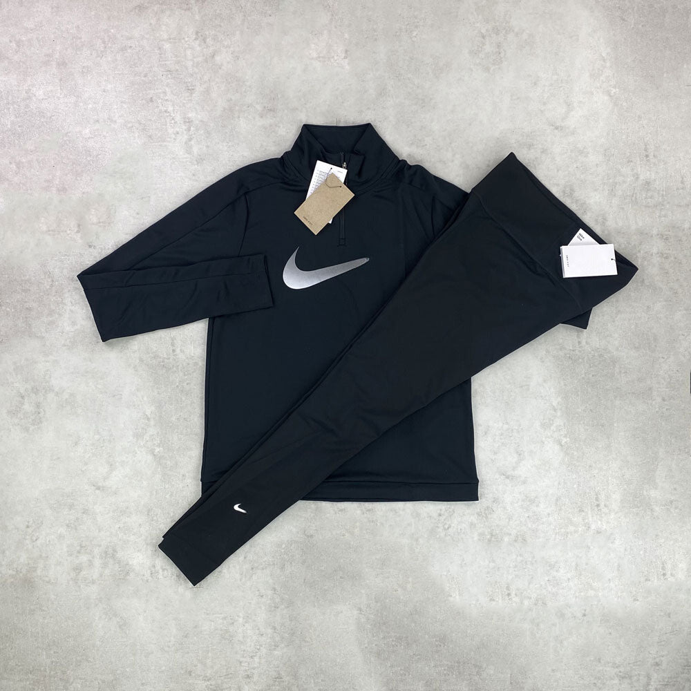 nk swoosh half zip/ leggings black set women's