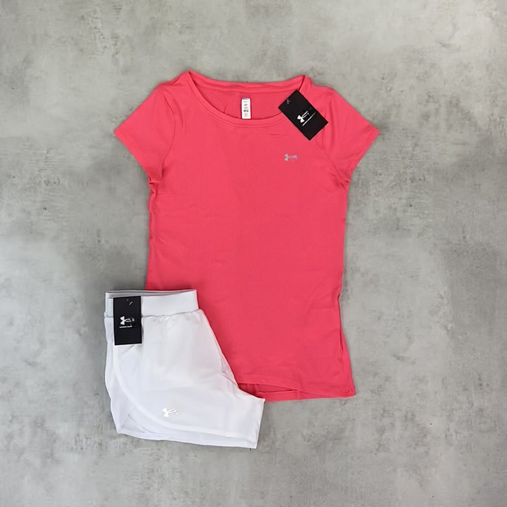 un am t-shirt/ shorts pink/ white set women's